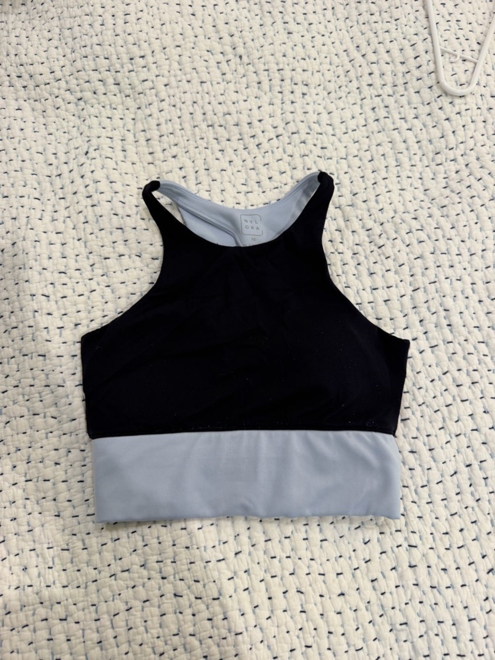 NYLORA Colorblock High Neck Sports Bra - Black and Light Blue
